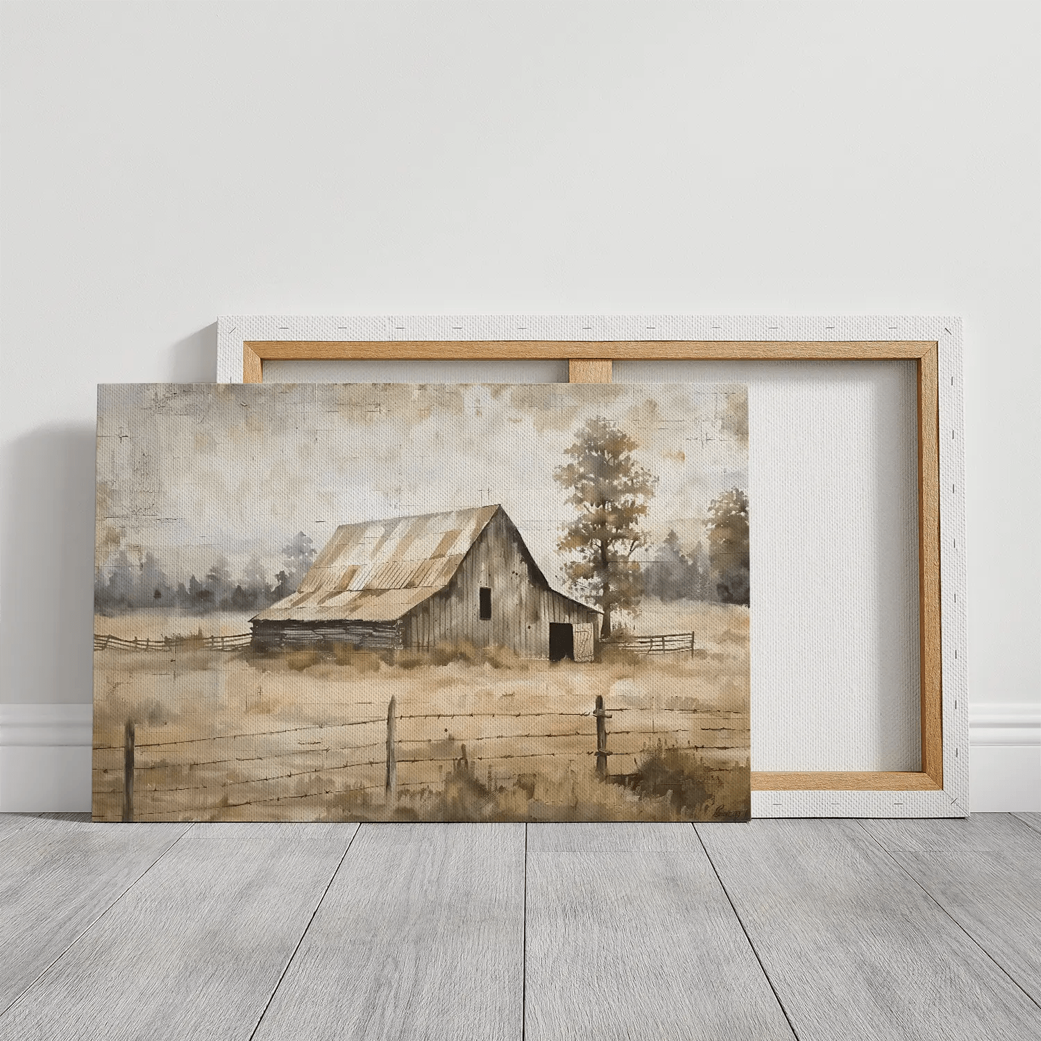 High-quality canvas print of a rustic farmhouse, perfect for enhancing farmhouse-themed decor.