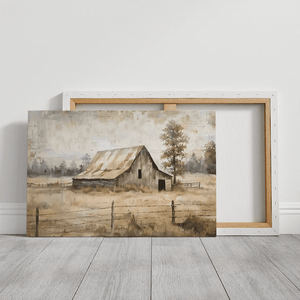 High-quality canvas print of a rustic farmhouse, perfect for enhancing farmhouse-themed decor.
