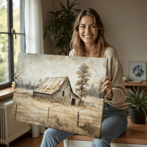 Rustic farmhouse wall decor in a sunlit room, creating a welcoming and warm ambiance.