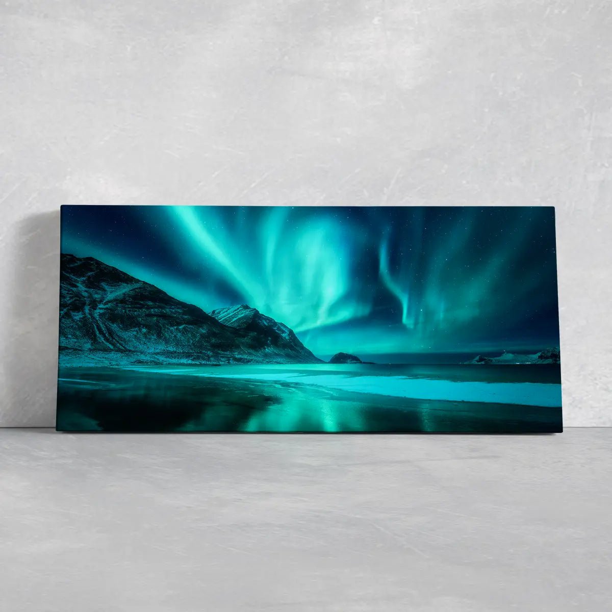 Teal and black Northern Lights wall art for Nordic home decor