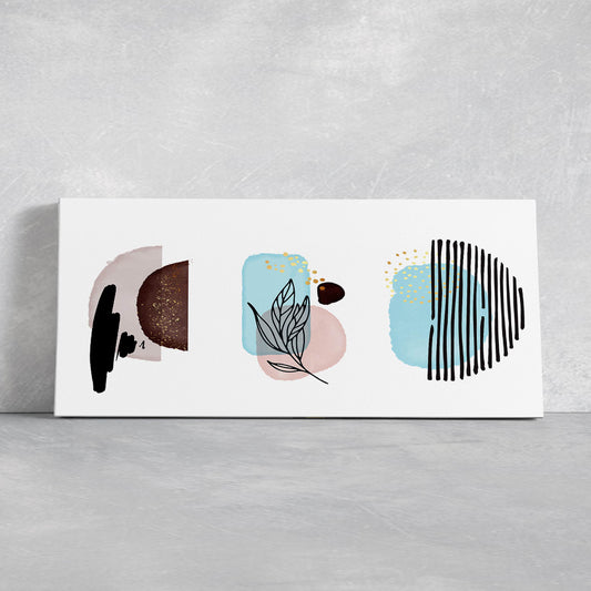 Abstract boho shapes canvas wall art for living room, minimalist pastel forms and soft lines creating a peaceful modern decor focal point
