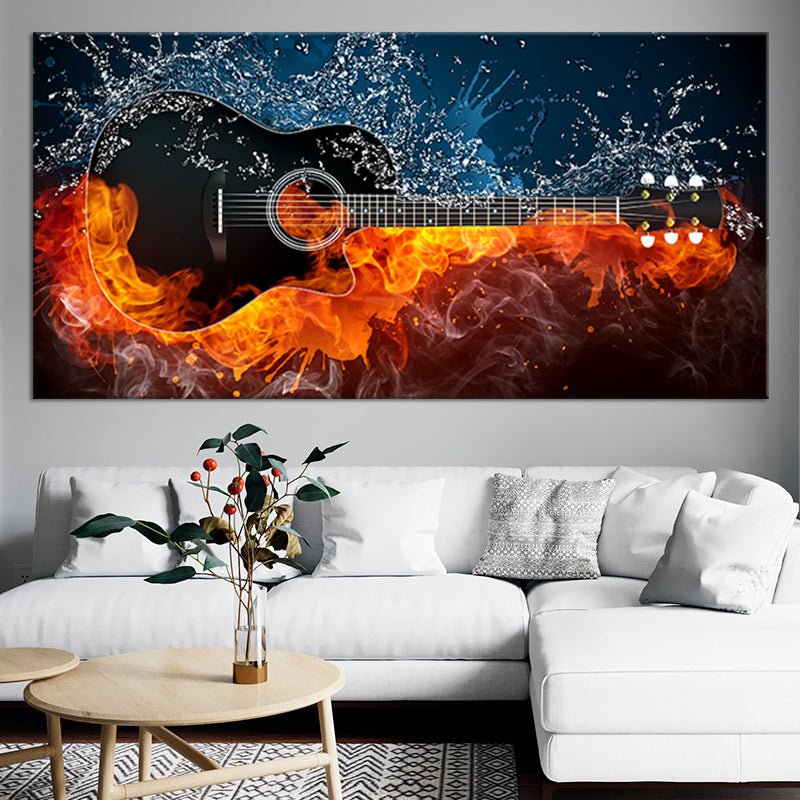 Acoustic Flaming Guitar Multi Panel Canvas Wall Art