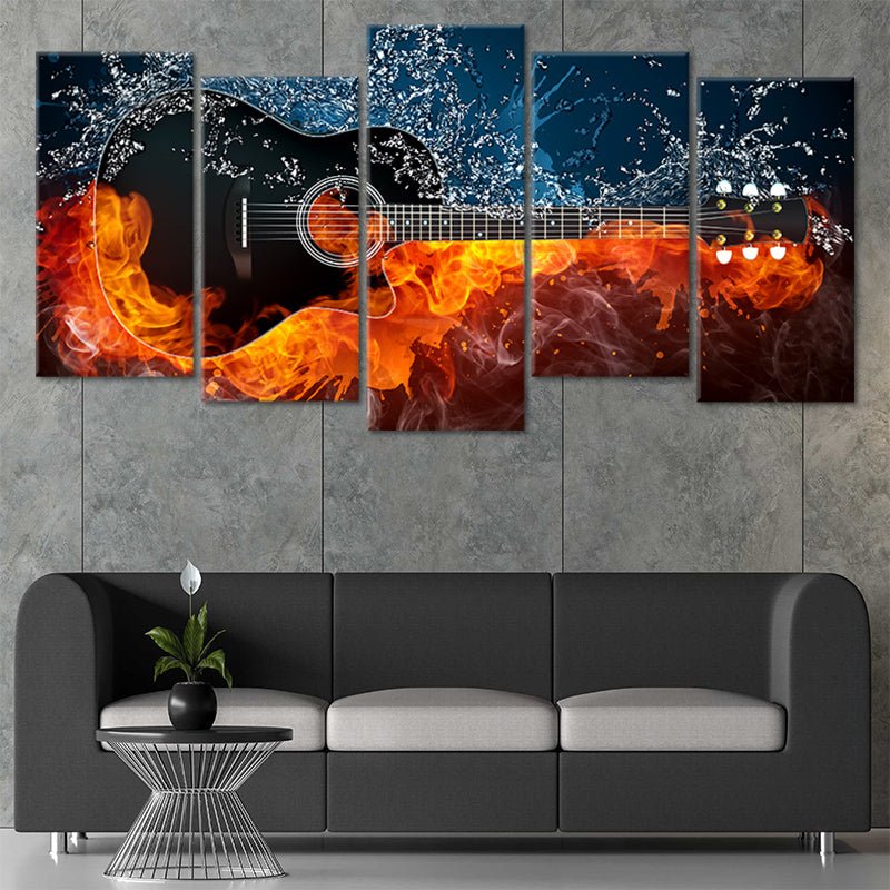 Flaming Acoustic Guitar Wall Art Canvas Print-Stunning Canvas Prints
