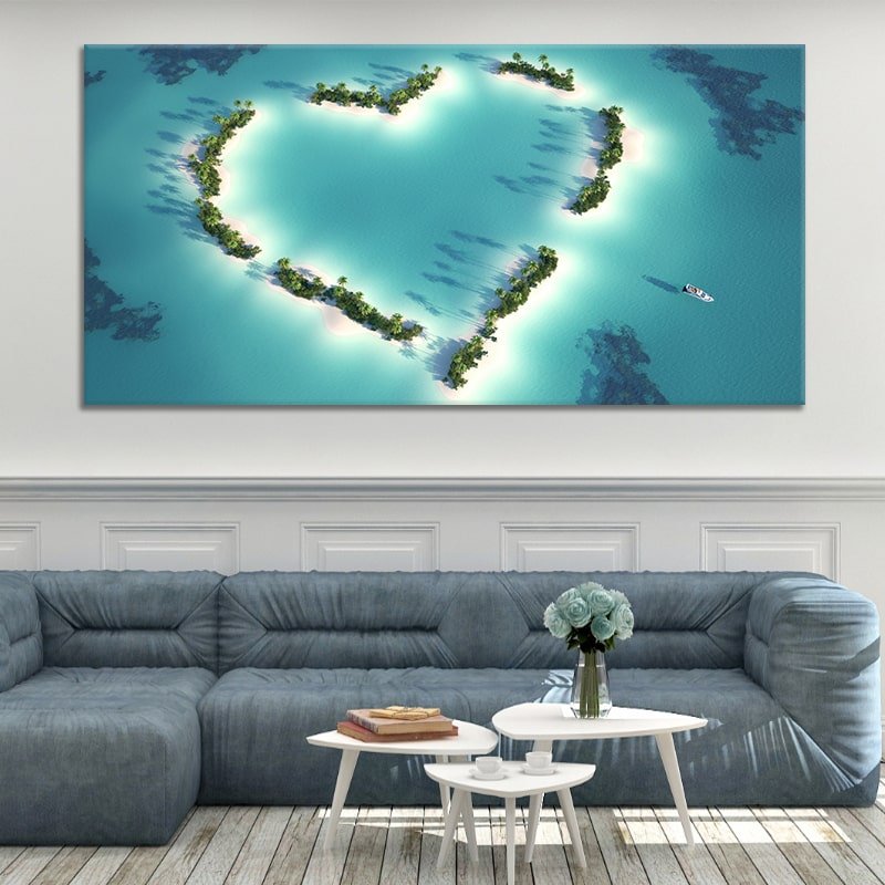 Heart Shaped Island Canvas Wall Art Set I by Stunning Canvas Prints