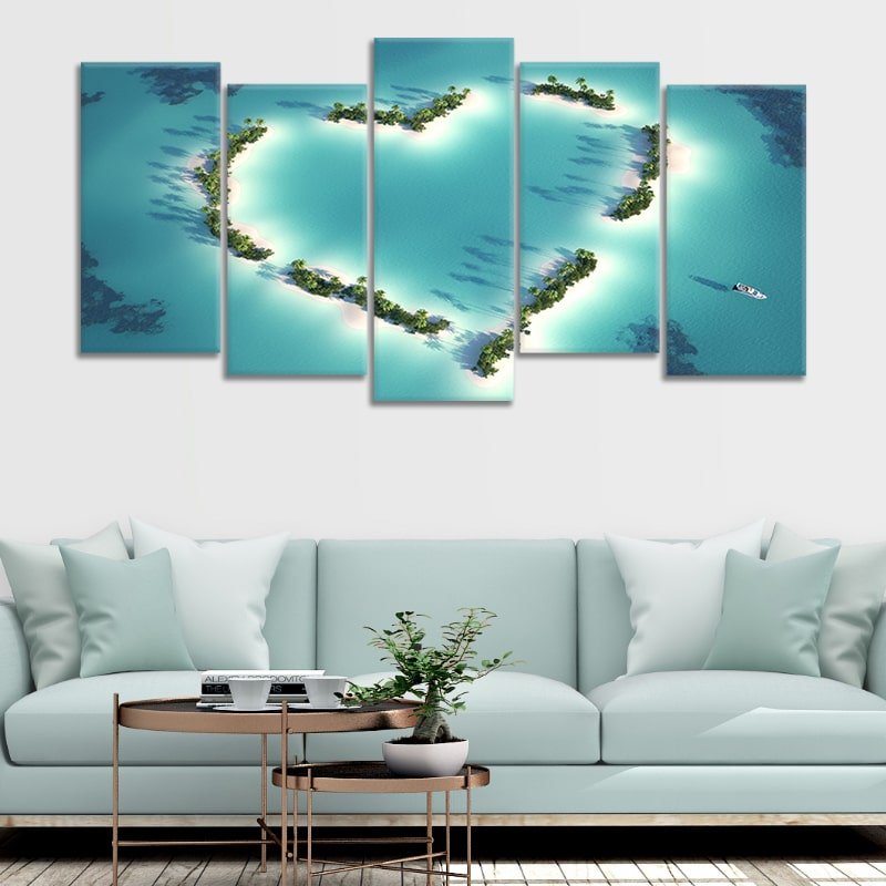 Aerial View of Heart Shaped Island 1 Panel Canvas Wall Art