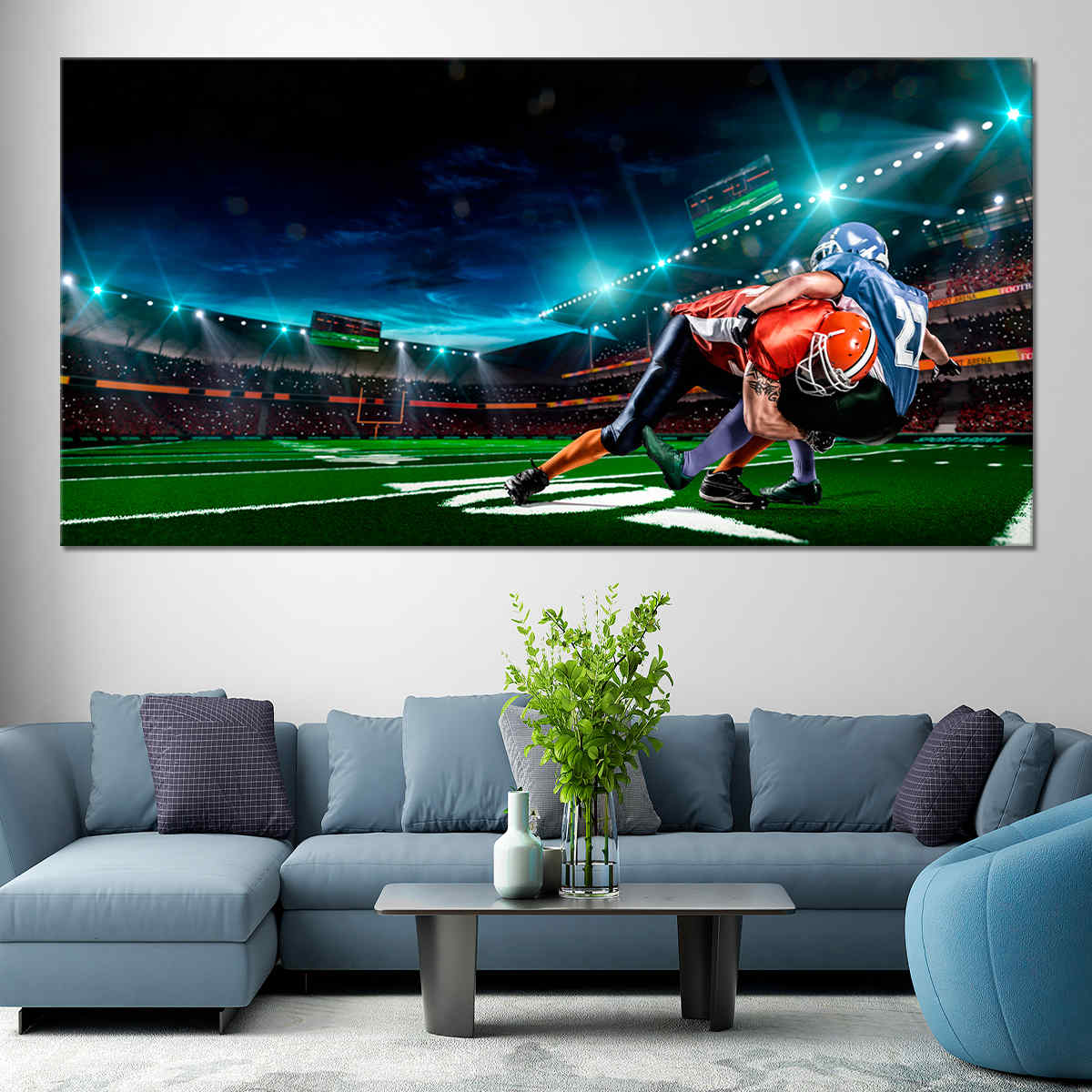 Football Player Tackle Canvas Wall Art