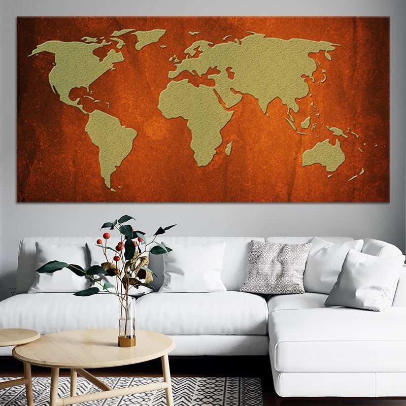 Rustic Earth Tones World Map Wall Art-Stunning Canvas Prints