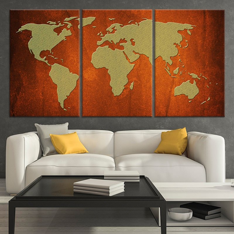 Rustic Earth Tones World Map Wall Art-Stunning Canvas Prints