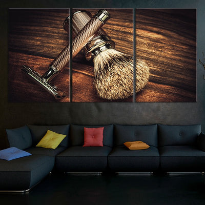 Barber Shaving Tool Multi Panel Canvas Wall Art 3 pieces
