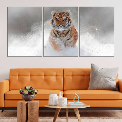 Bengal Tiger In The Snow Canvas Wall Art