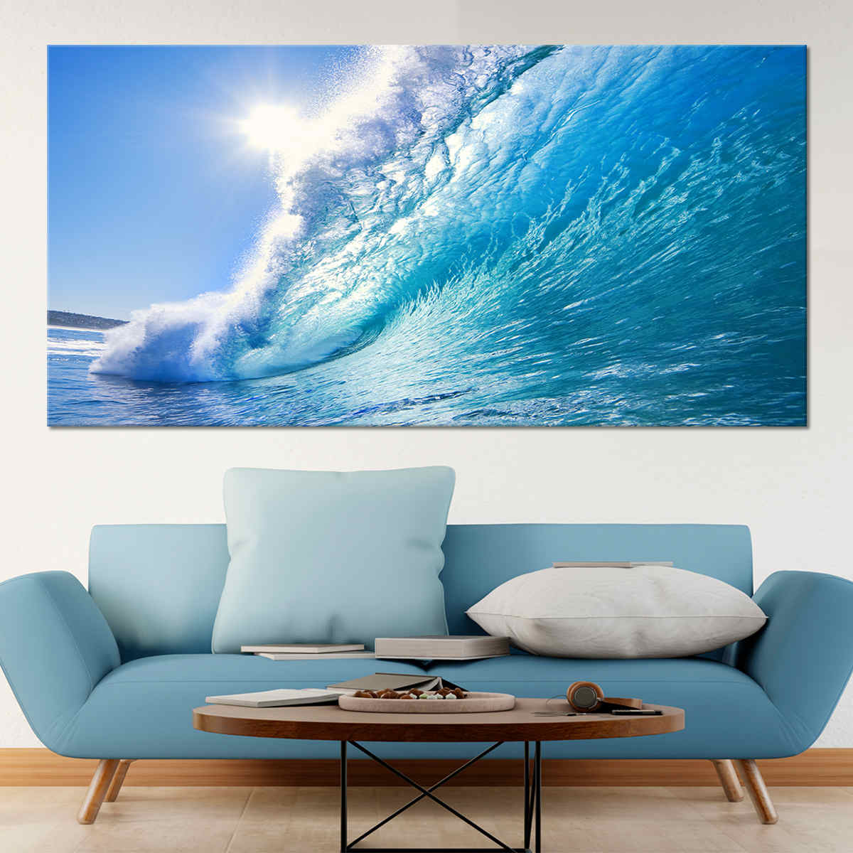 Coastal abstract artwork illustrating the motion of rolling waves in an artistic composition.