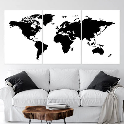 Black And White World Map Wall Art-Stunning Canvas Prints