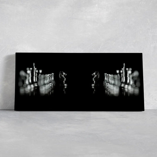 Strategic chessboard perspective canvas wall art for bedroom wall art, dark tones styled to feel calm, focused, and refined
