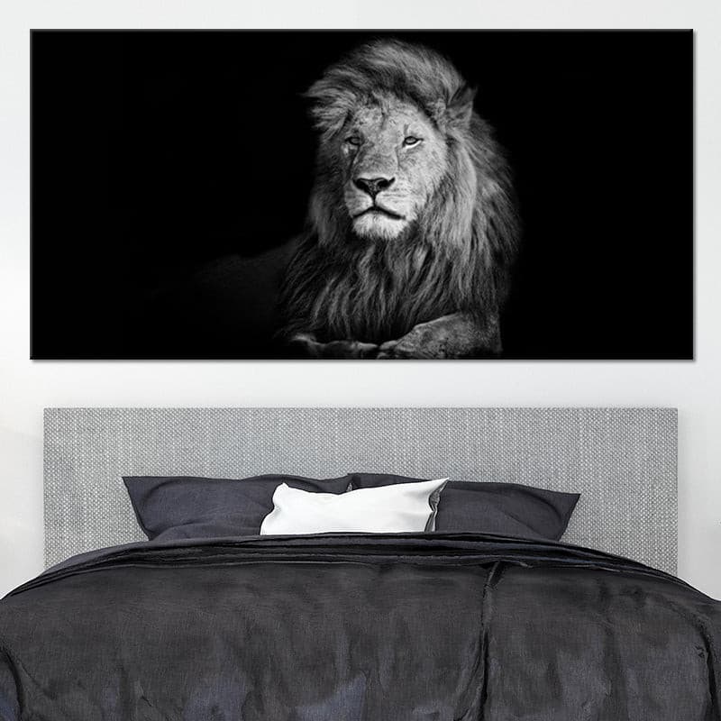 Lion Wall Art Canvas Print | Black And White Lion Painting On Canvas