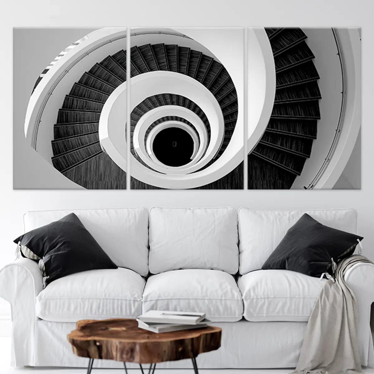 Black and White Spiral Staircase Wall Art-Stunning Canvas Prints