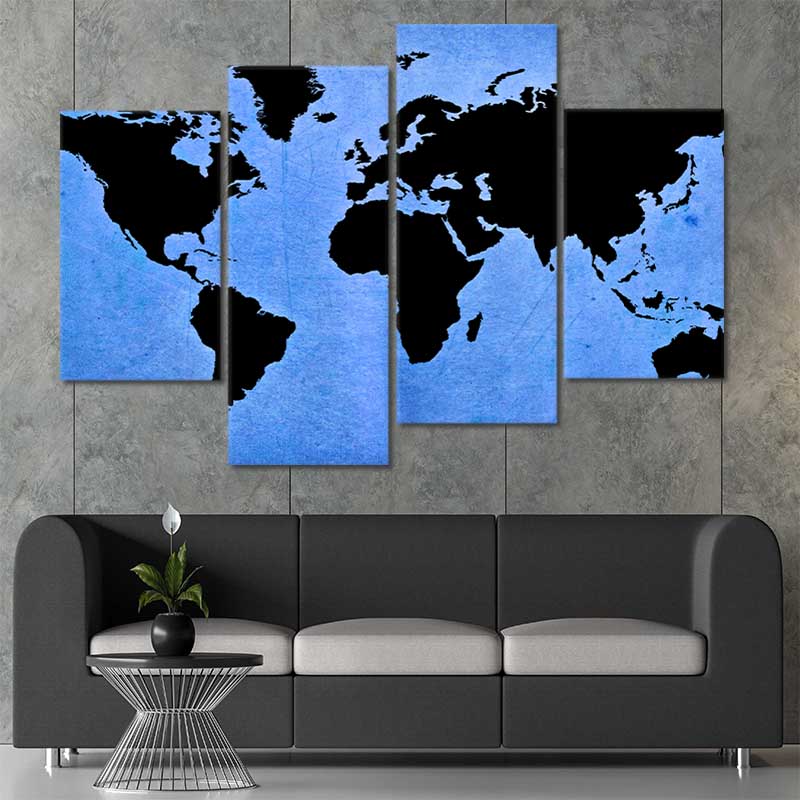 Blue Grunge World Map Wall Art Canvas Print-Stunning Canvas Prints