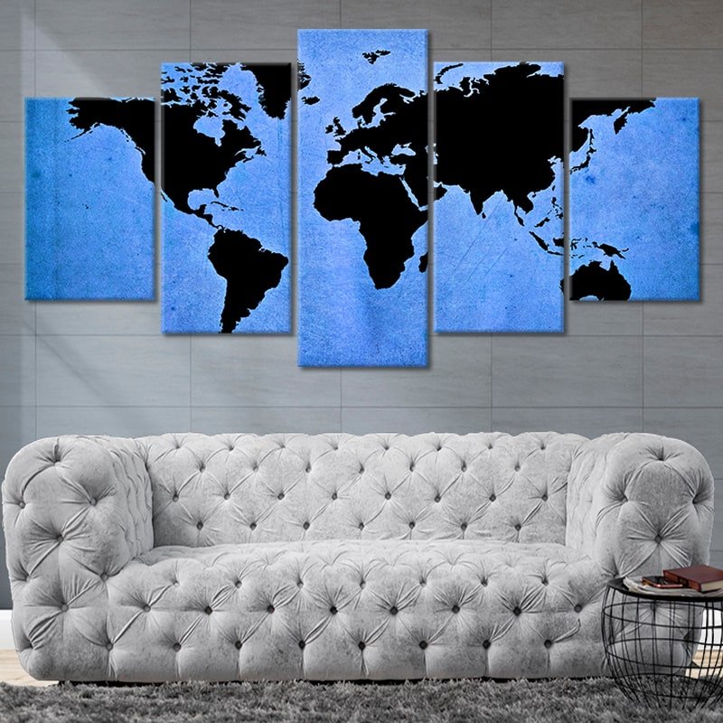 Blue Grunge World Map Wall Art Canvas Print-Stunning Canvas Prints