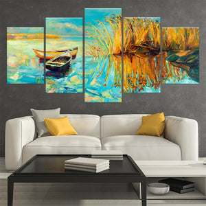 Boats At Lake Wall Art Canvas Print-Stunning Canvas Prints