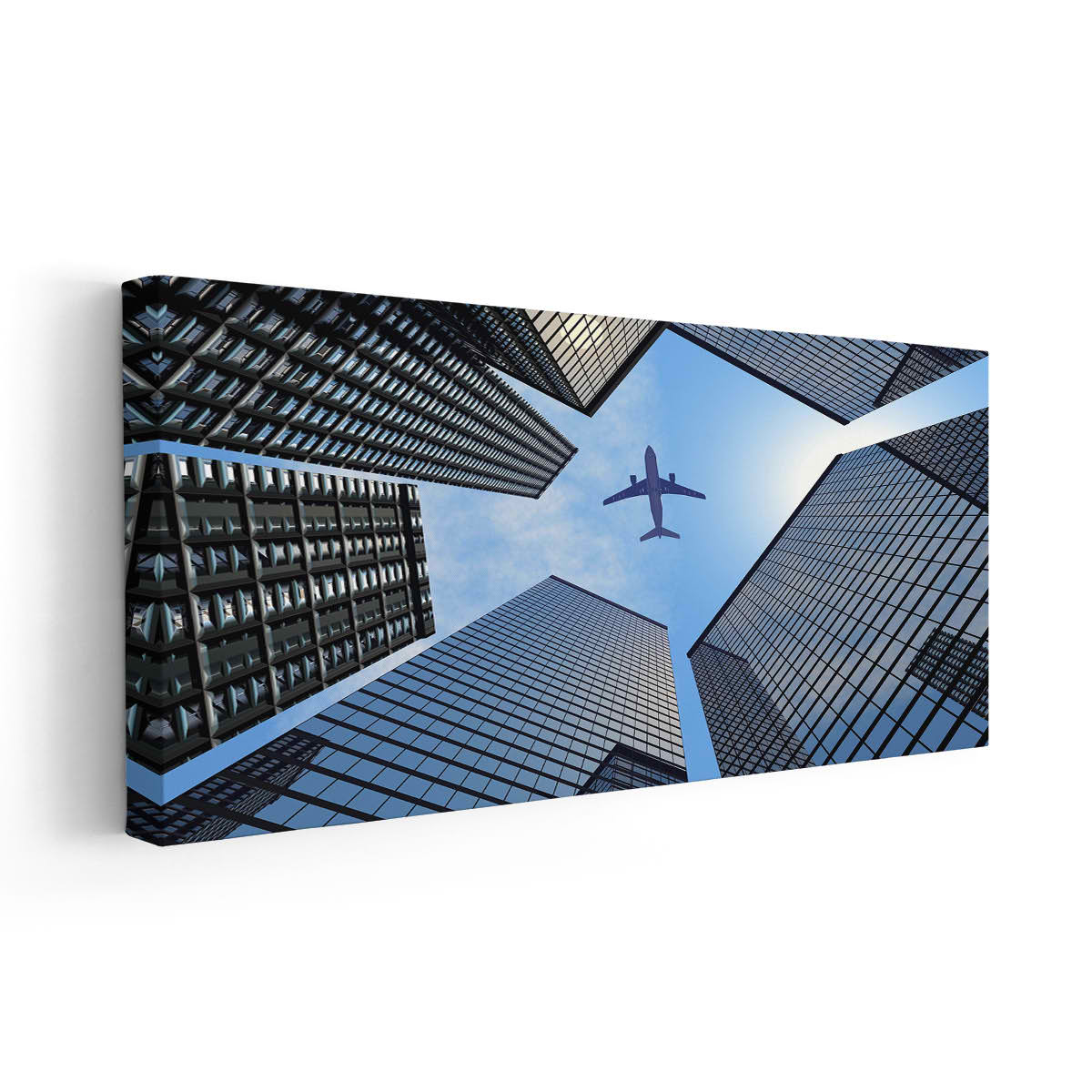 Airplane Flying Over Buildings Wall Art-Stunning Canvas Prints