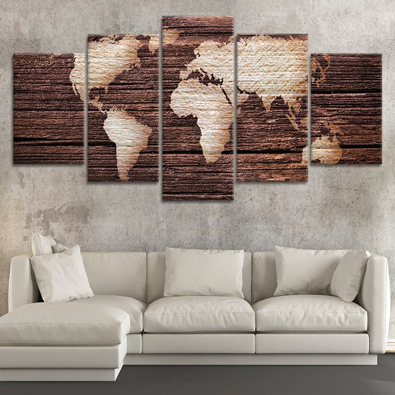 Burnt Wood World Map Canvas Wall Art Set l Stunning Canvas Prints