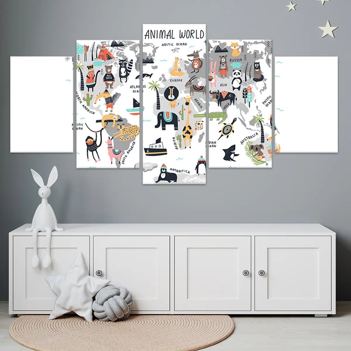 Cartoon Animal World Map Wall Art-Stunning Canvas Prints