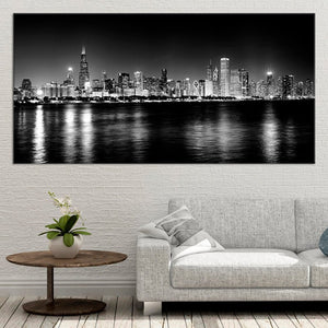 Chicago Wall Art - Black And White Chicago Skyline: masculine wall art​, chicago skyline wall art, black and white city wall art, cityscape canvas wall art​
