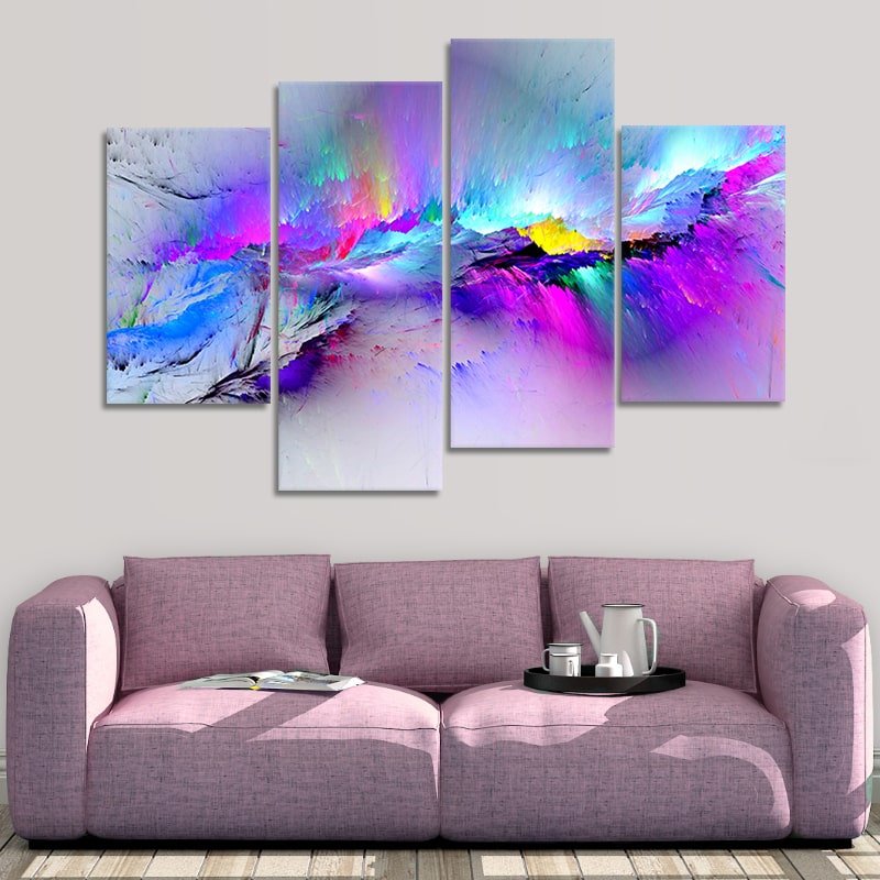 Explosive abstract colors on canvas, dynamic wall art for contemporary living space decor