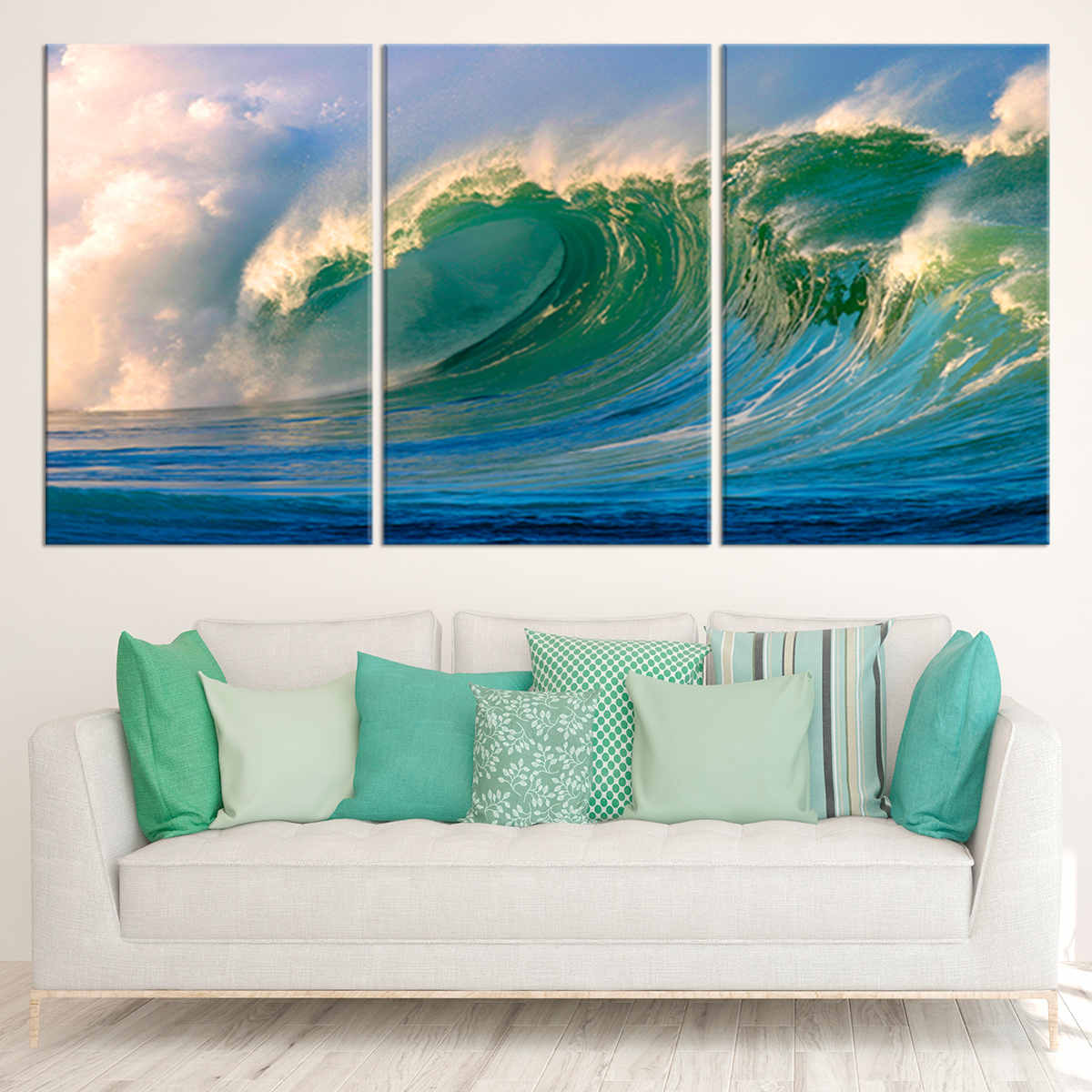Dynamic ocean wave canvas art with high-definition surf photography.