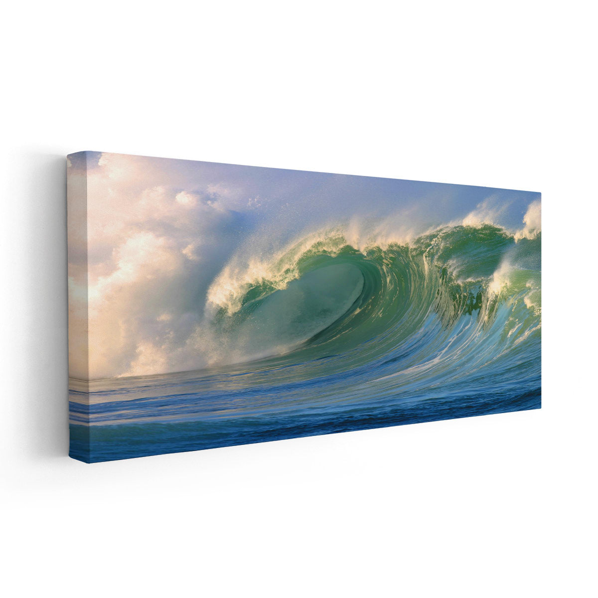Large wave photography canvas print, perfect for surf lovers and beach décor.