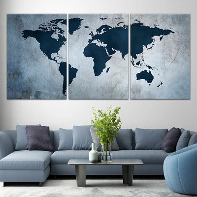 Deep Blue World Map Wall Art-Stunning Canvas Prints