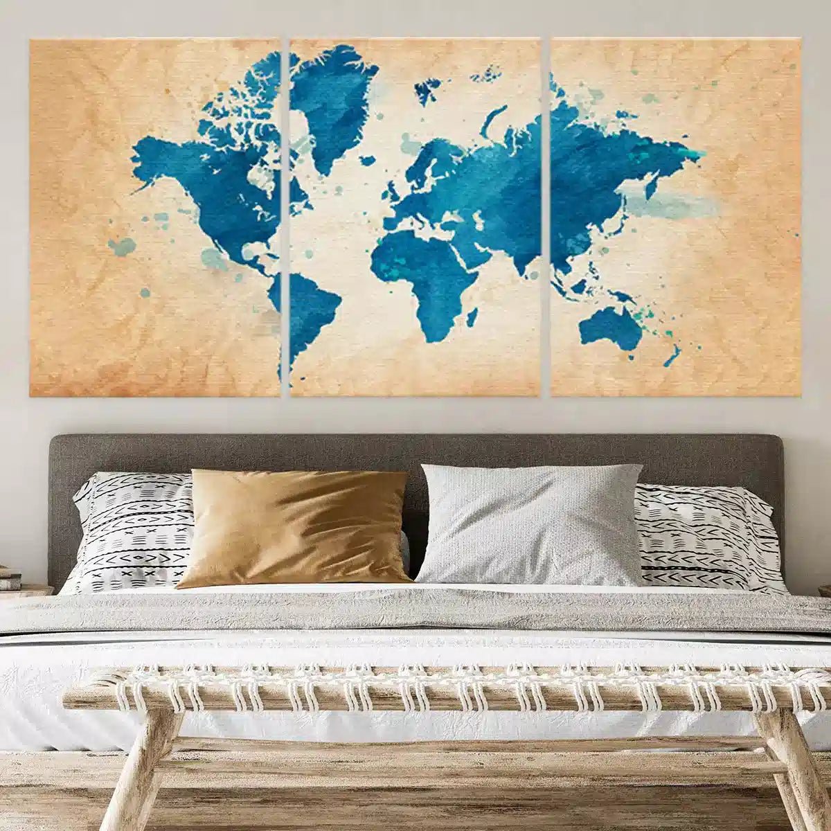 Fabric Textured World Map Wall Art Multi Panel Canvas Stunning