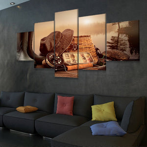 Fly Fishing Equipment Multi Panel Canvas Wall Art 5 pieces