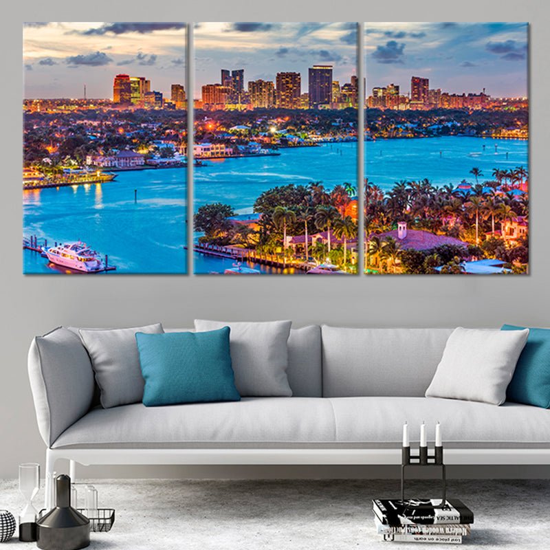 Fort Lauderdale Skyline Multi Panel Canvas Wall Art 3 piece