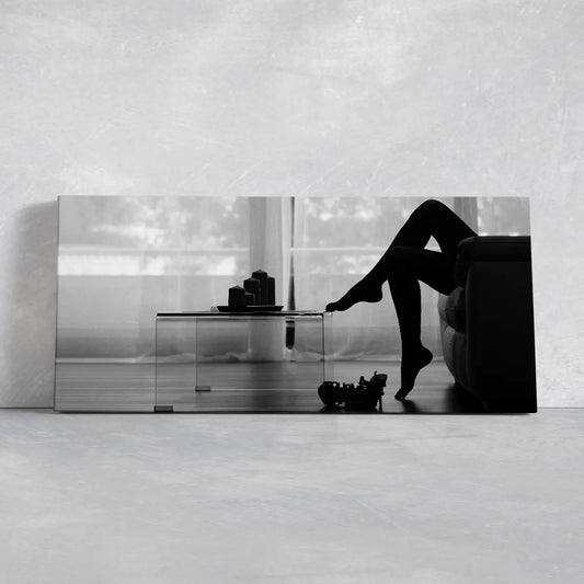 Female legs silhouette canvas wall art for living room, minimalist modern pose creating calming upscale interior decor