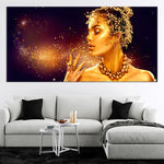 Golden Skin Woman Panel Canvas Wall Art 1 piece