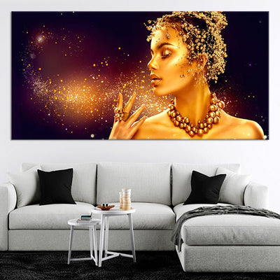 Golden Skin Woman Panel Canvas Wall Art 1 piece