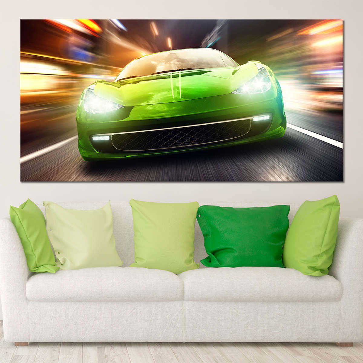 Green Racing Car Canvas Wall Art