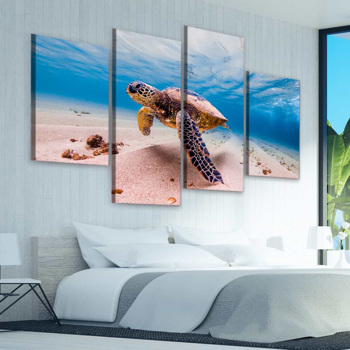 Designart 'Large Hawksbill Sea Turtle' Metal Wall Art, Size: 60X28 - 5 Panels Equal Panels, Blue