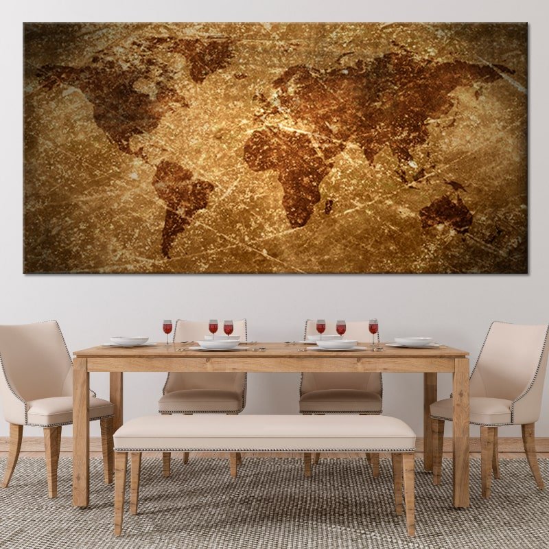 Grunge Vintage World Map Multi Panel Canvas Wall Art 1 piece