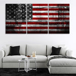 Grunge American flag on steel background Canvas Wall Art Set
