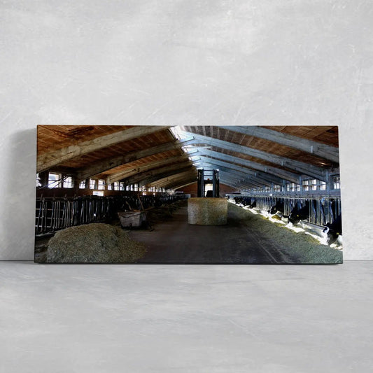 Indoor dairy cattle barn canvas wall art for living room wall art, rustic farm interior creates a calm and peaceful mood