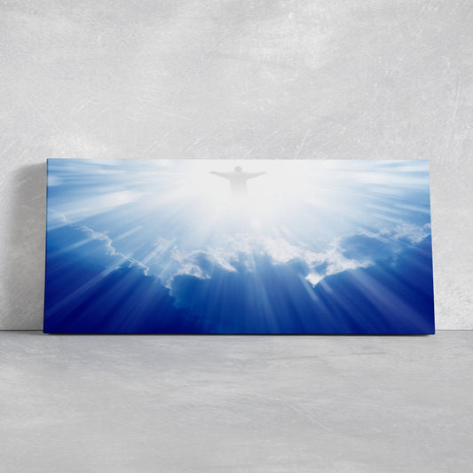 Jesus Second Coming canvas wall art for living room, radiant heavenly light inspiring faith and hope in Christian home decor
