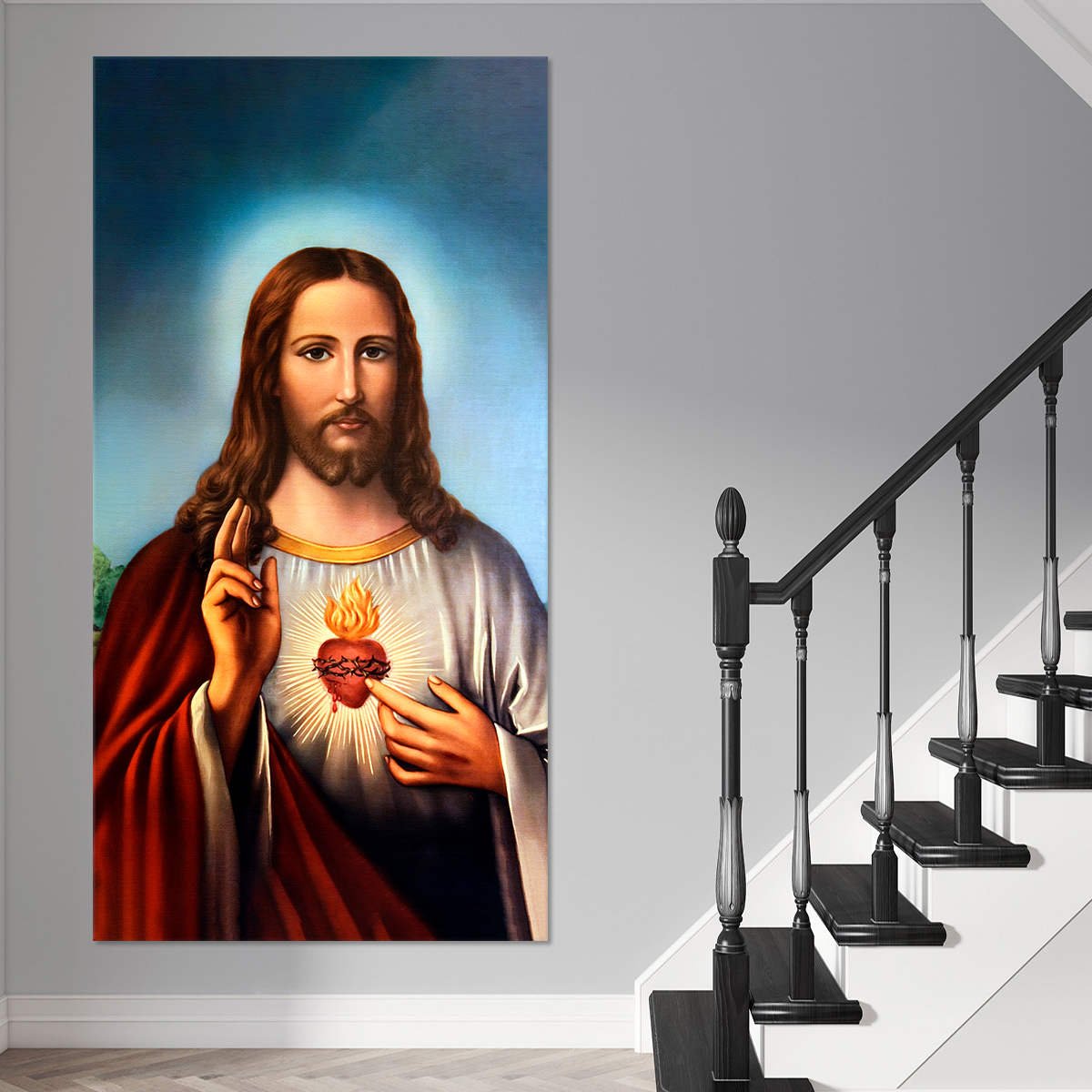 Sacred Heart Of Jesus Wall Art Christian art canvas, framed Jesus pictures, large Christian wall art for living room, religious prints