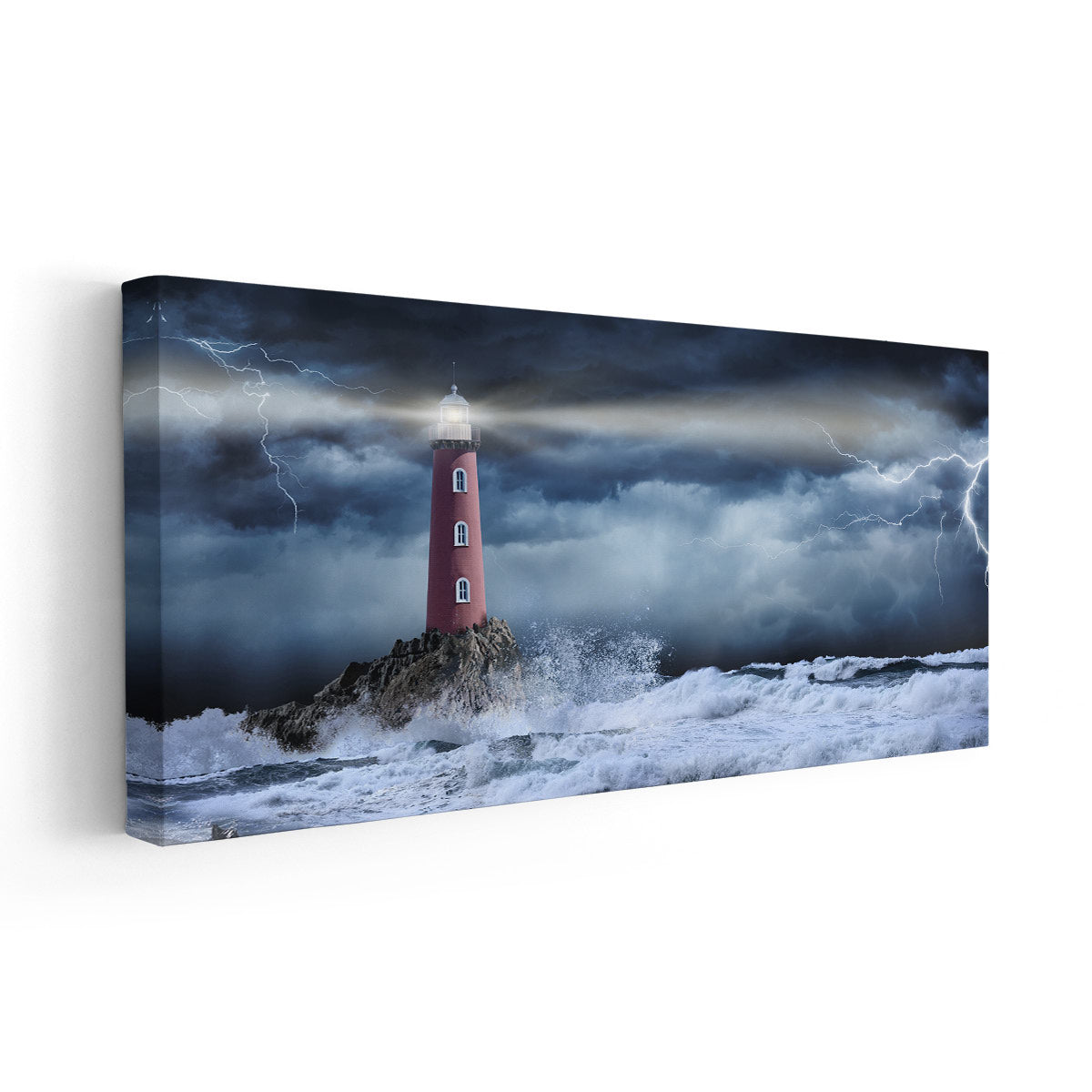 Lighthouse In Storm Wall Art Canvas
