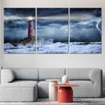 Lighthouse In Storm Wall Art Canvas