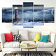 Large framed coastal wall art with a powerful ocean storm scene