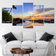Tropical canvas artwork with vibrant colors and palm trees, a great choice for coastal dining room wall decor.