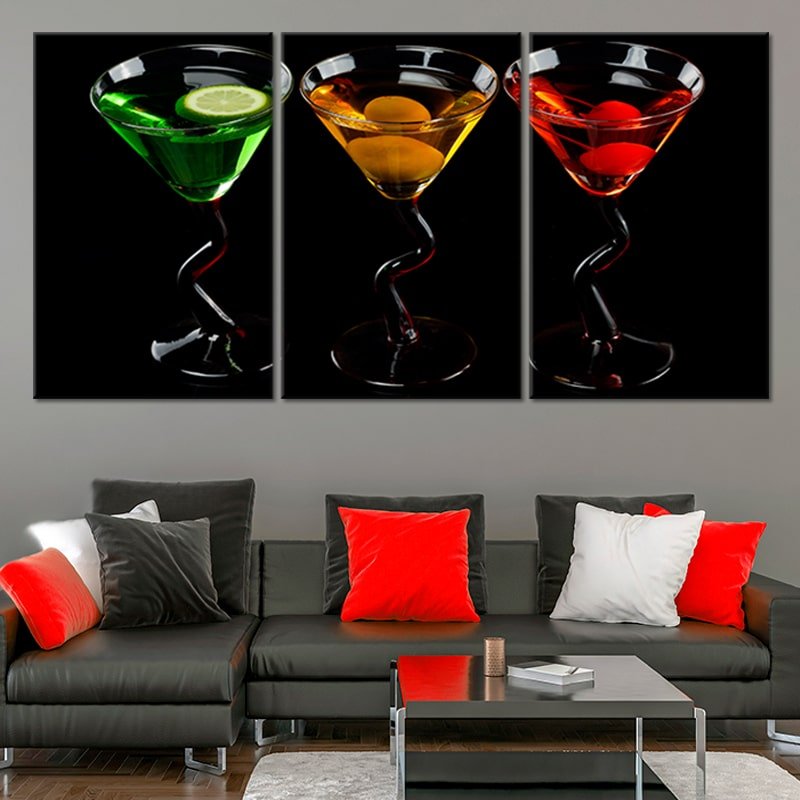 Martini Glasses Multi Panel Canvas Wall Art 1 piece