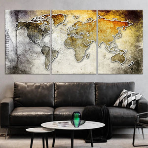 Yellow Grunge World Map Wall Art Canvas Print-Stunning Canvas Prints