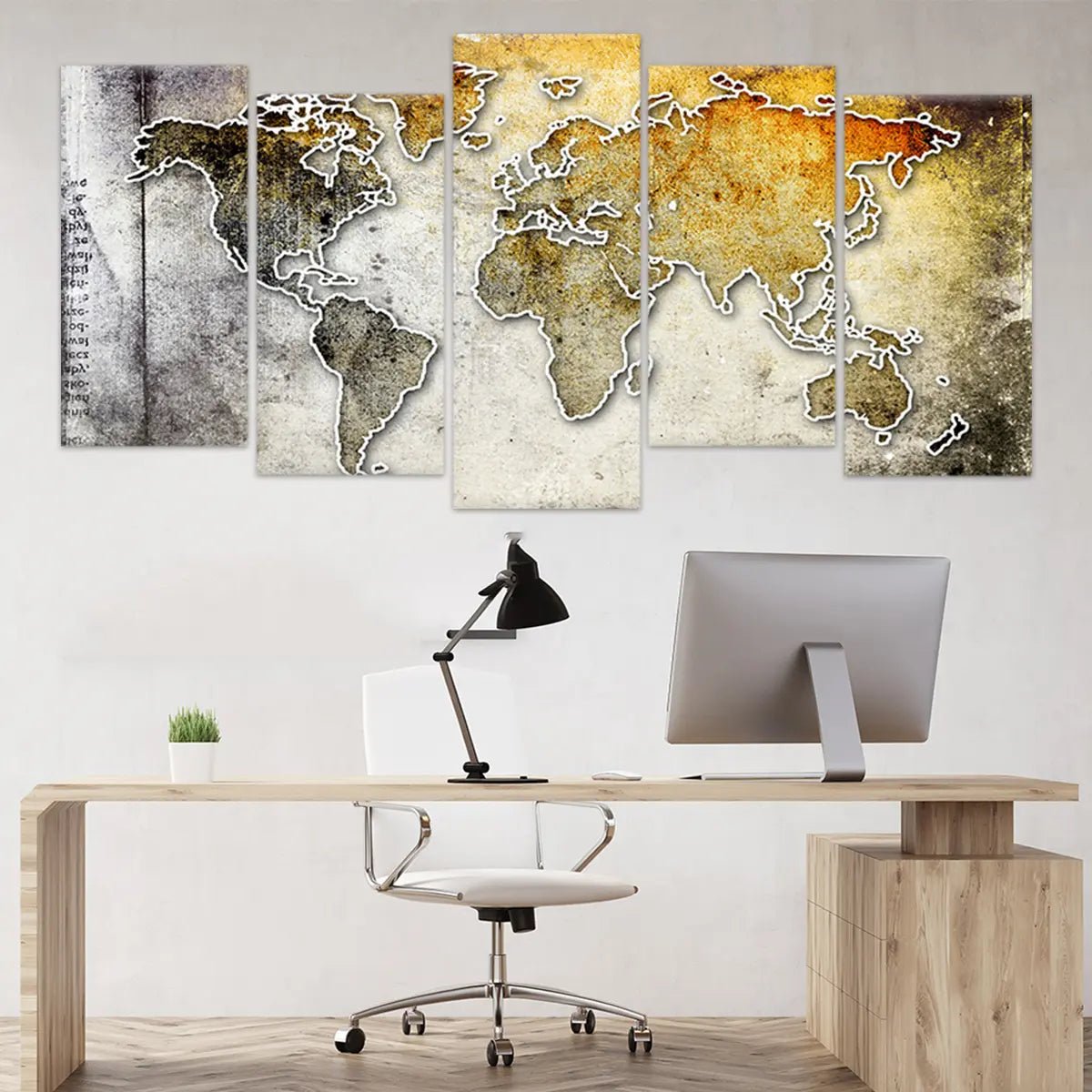Yellow Grunge World Map Wall Art Canvas Print-Stunning Canvas Prints